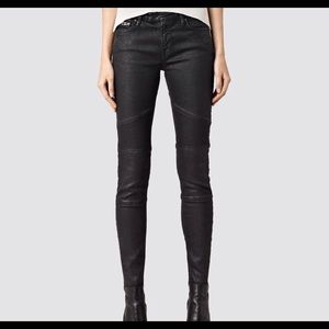 ALL SAINTS Black Leather Biker Pants